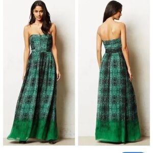 NWT Moulinette Soeurs Vernalis Maxi Dress Strapless Green Black Size 0